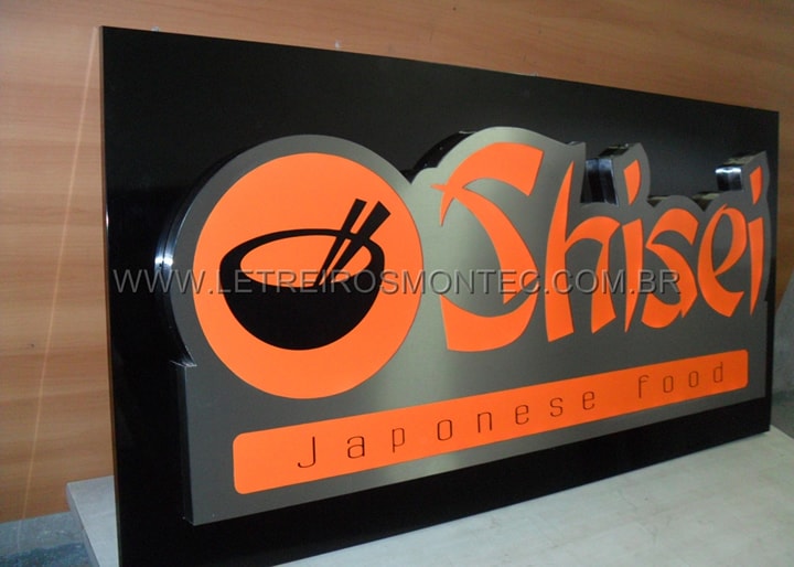Letreiro luminoso em acrílico e leds produzido para restaurante Fast Food Japonês