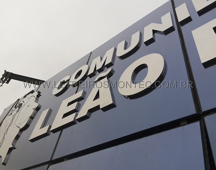 Letreiro de igreja evangélica comunidade Leão de Judá em aço inox